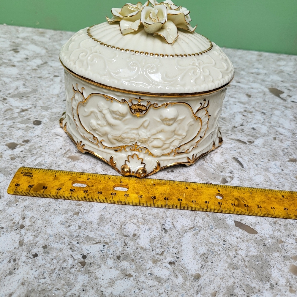 Elegant Keepsake Box Trimmed in Gold with Cherubs